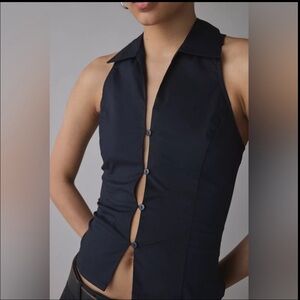 NWT UO Party Girl Cotton-Blend Button Down Sleeveless Shirt in black